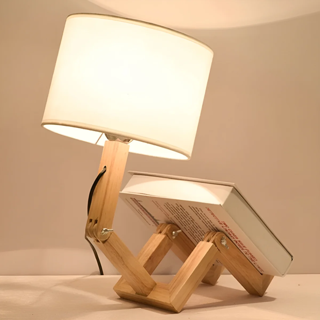Rubberwood Table Lamp with Zigzag Base and Shade