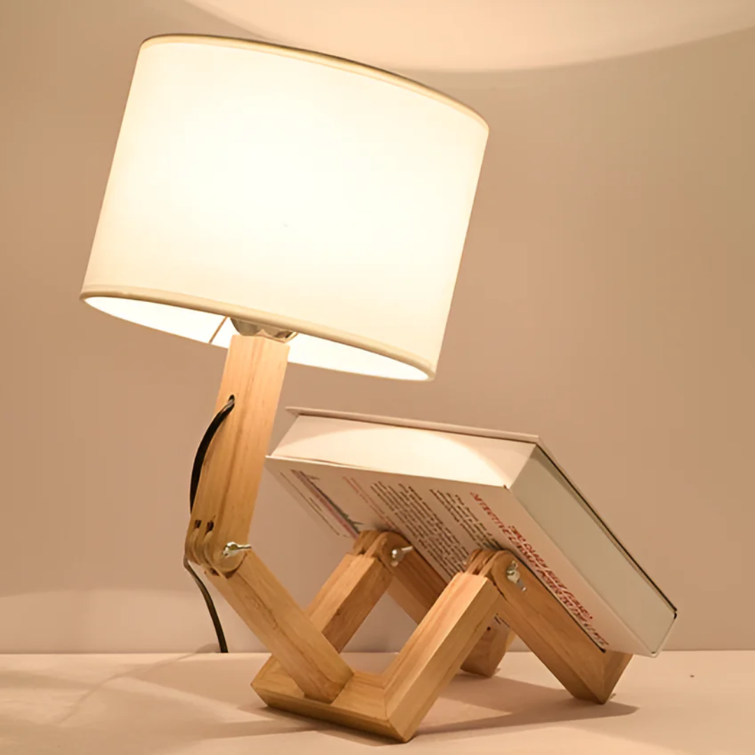 Rubberwood Table Lamp with Zigzag Base and Shade