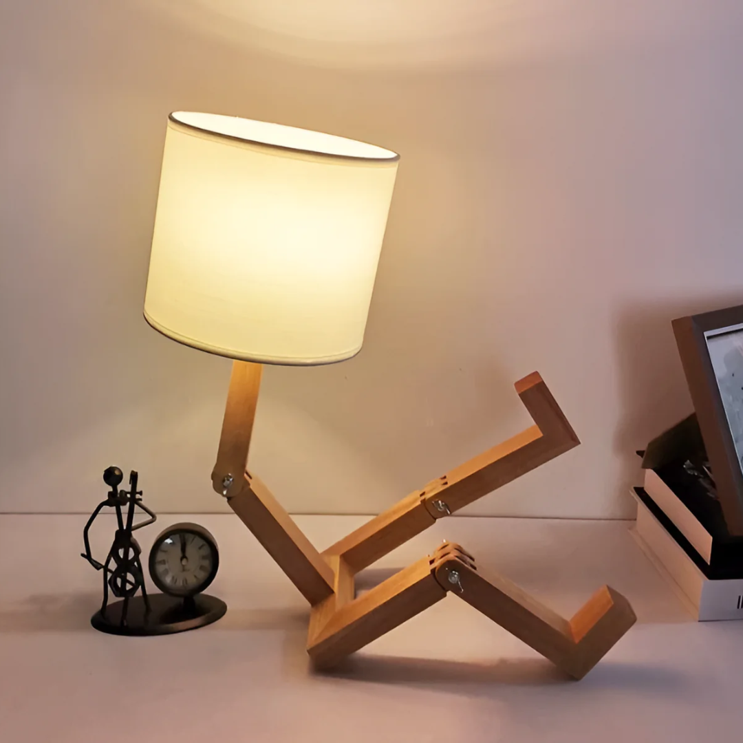 Rubberwood Table Lamp with Zigzag Base and Shade