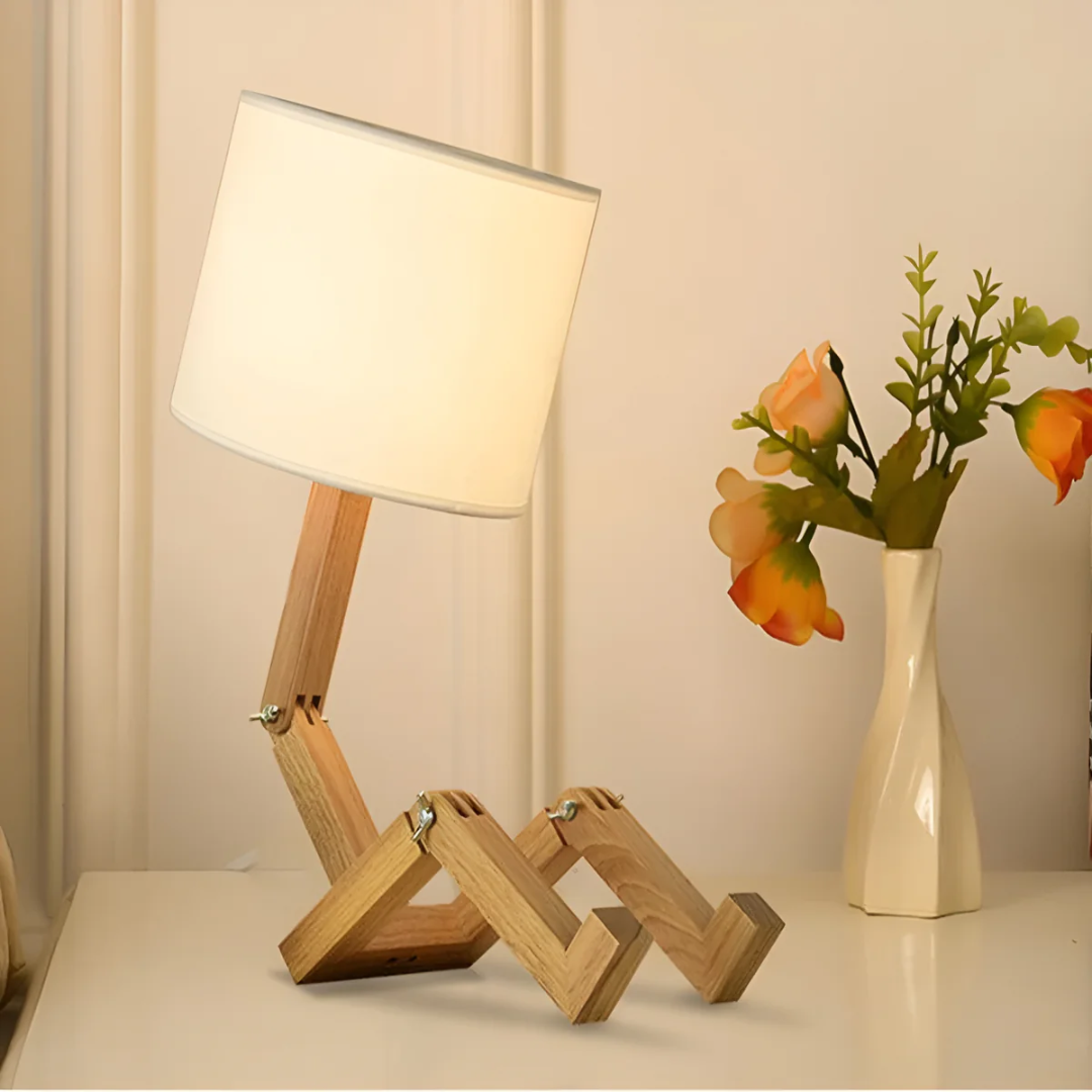 Rubberwood Table Lamp with Zigzag Base and Shade