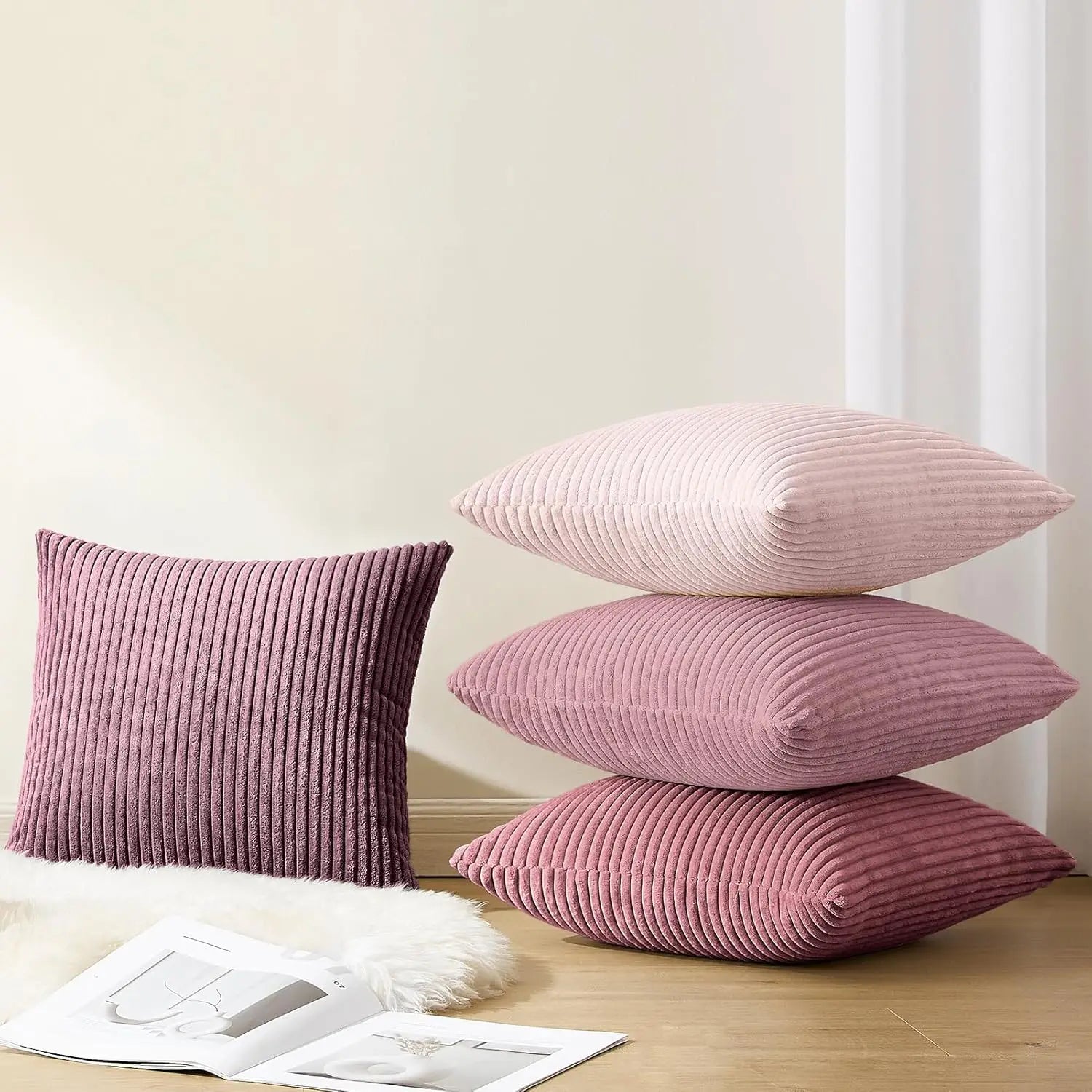 Soft Corduroy Striped Pillow Cover Plush