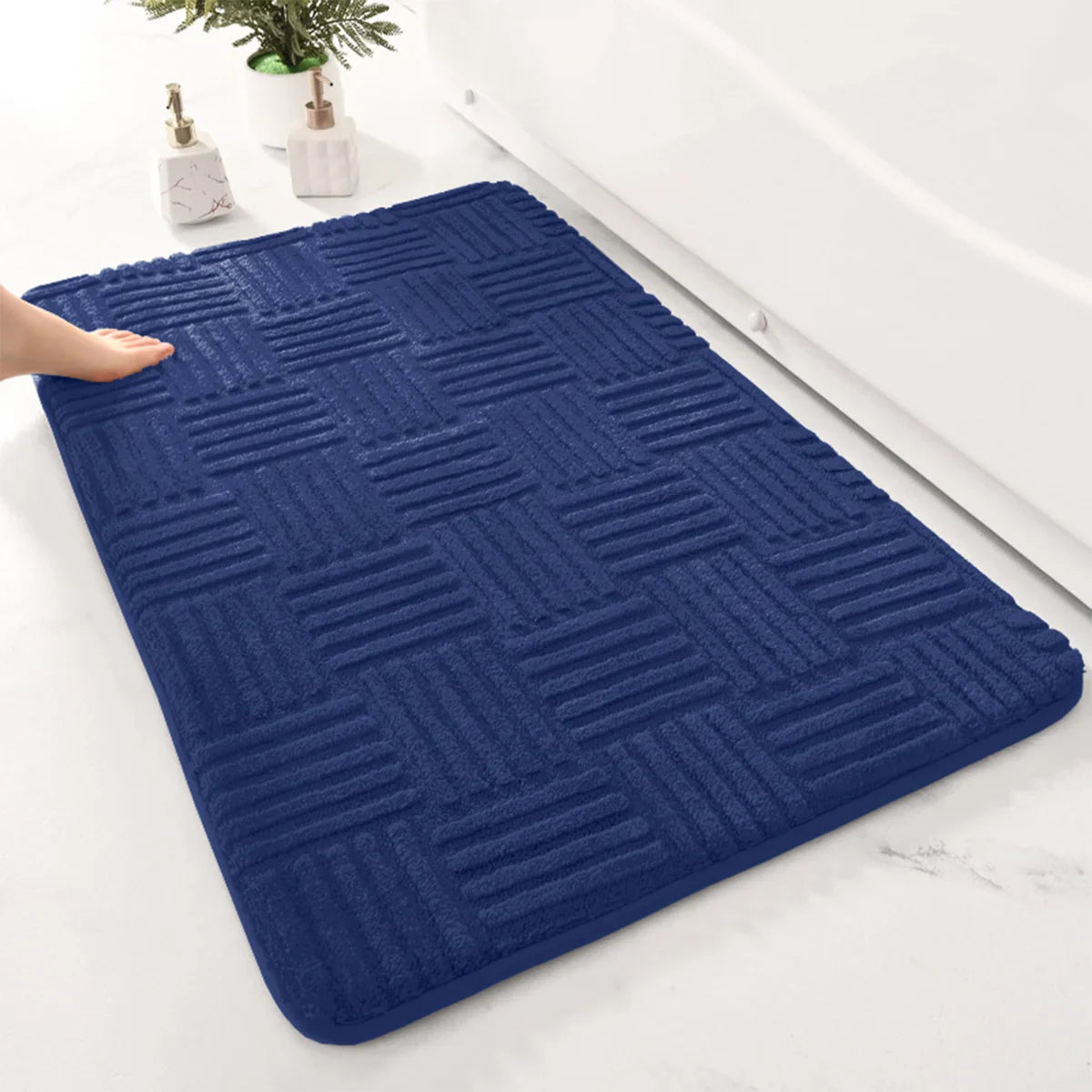 Striped Non Slip Bath Mat with Soft Plush