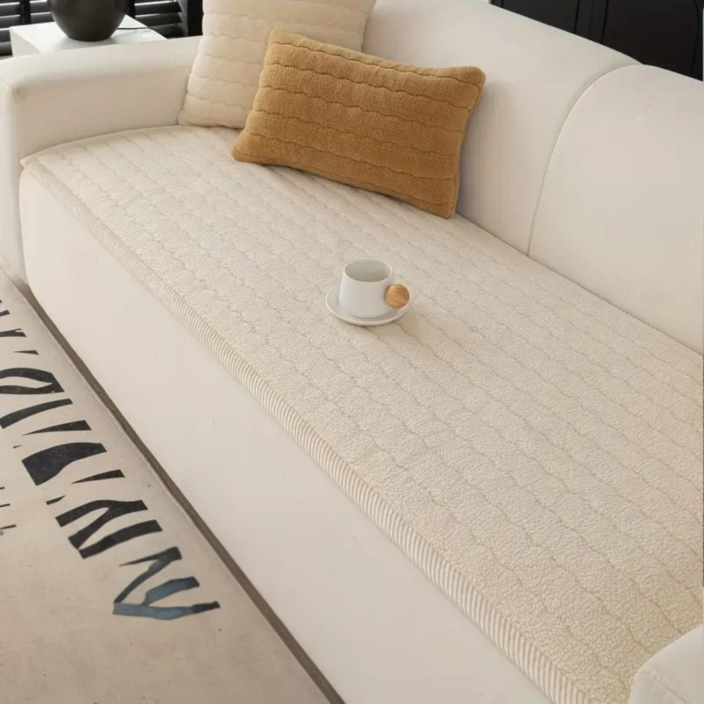 Thick Plush Sofa Cover with Anti Slip Fit