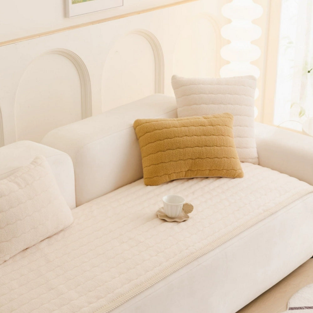 Thick Plush Sofa Cover with Anti Slip Fit