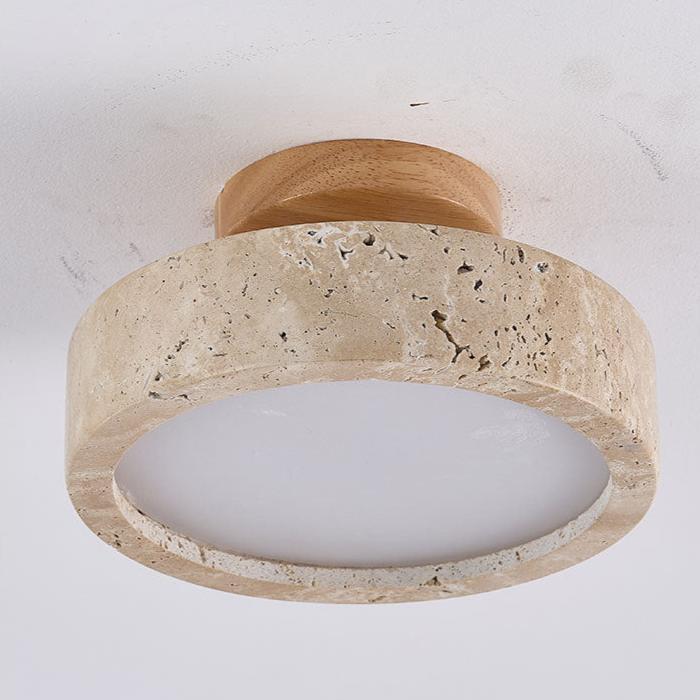 Travertine Ceiling Light with Round LED Design