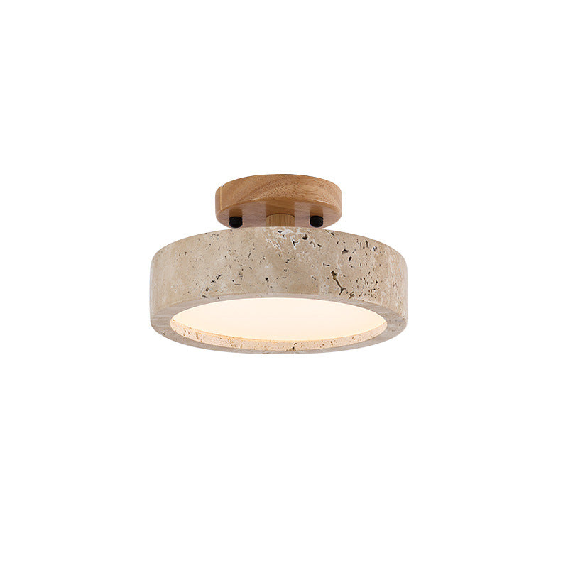 Travertine Ceiling Light with Round LED Design