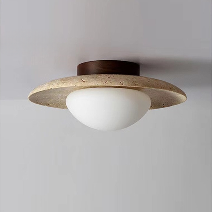 Travertine Ceiling Light with Round LED Shade