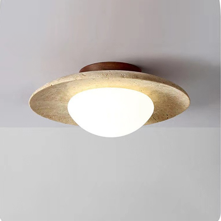 Travertine Ceiling Light with Round LED Shade