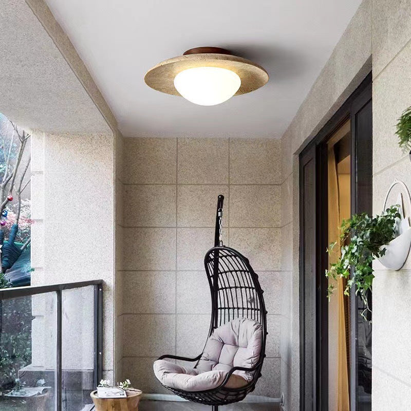 Travertine Ceiling Light with Round LED Shade