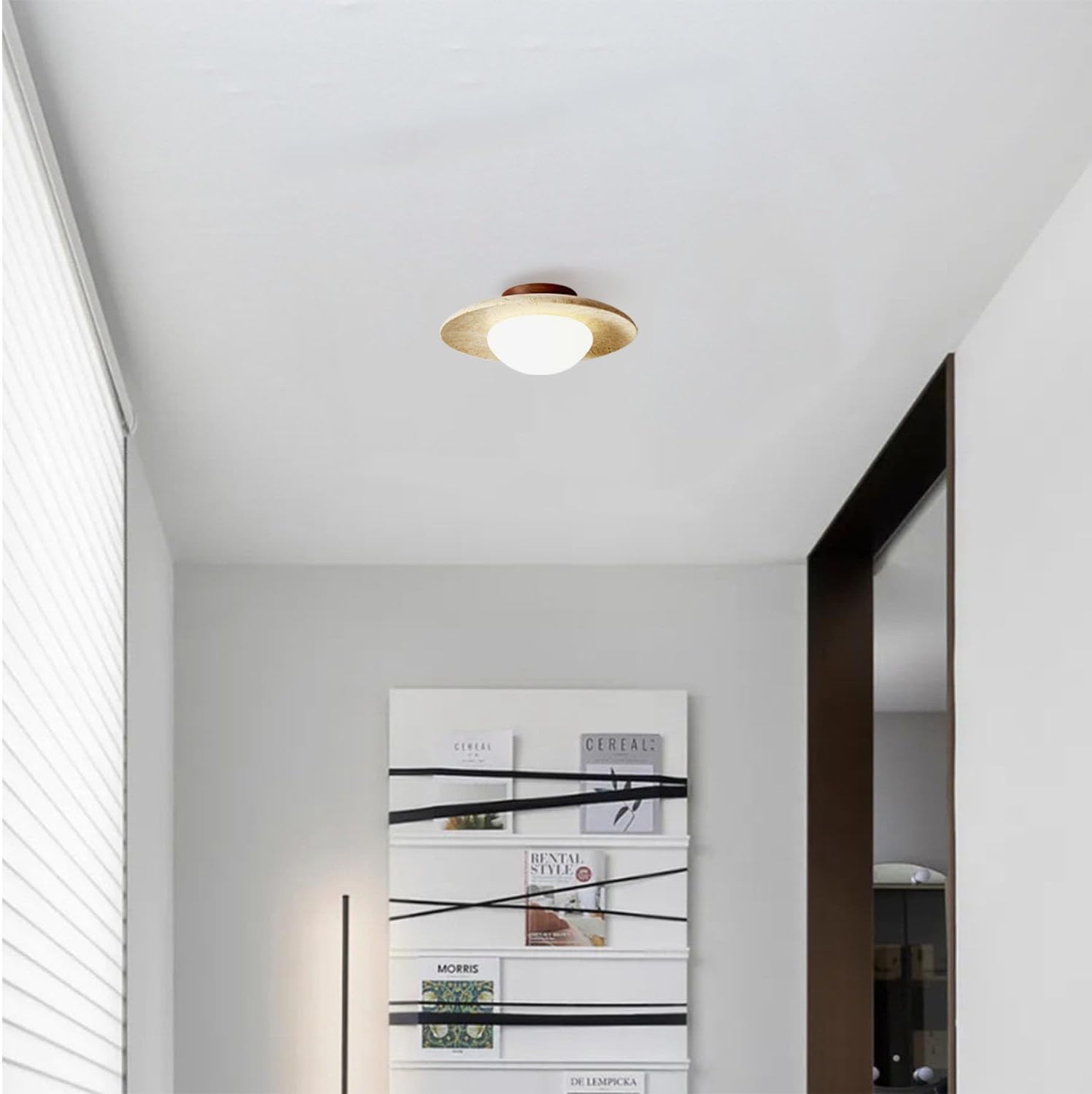 Travertine Ceiling Light with Round LED Shade