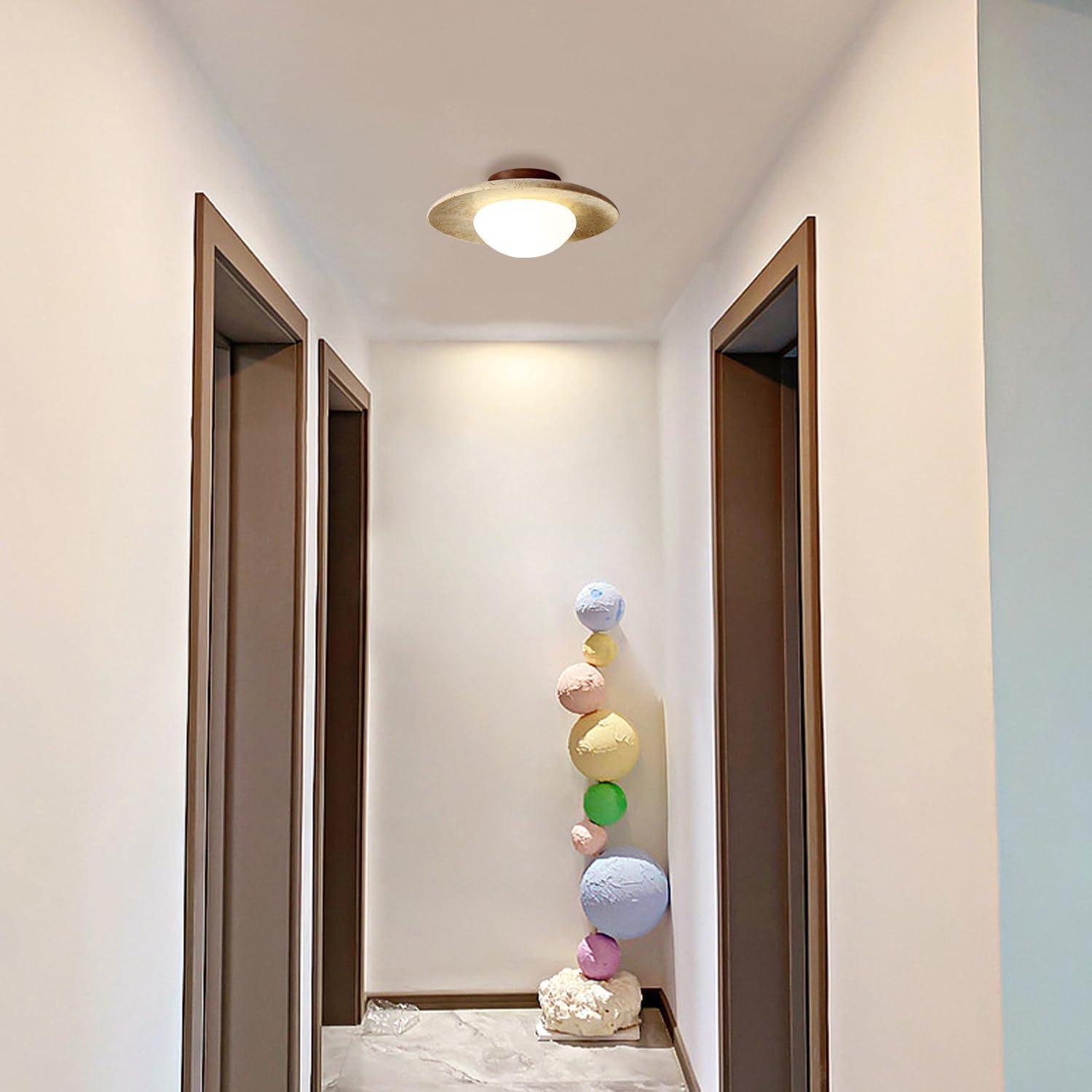 Travertine Ceiling Light with Round LED Shade
