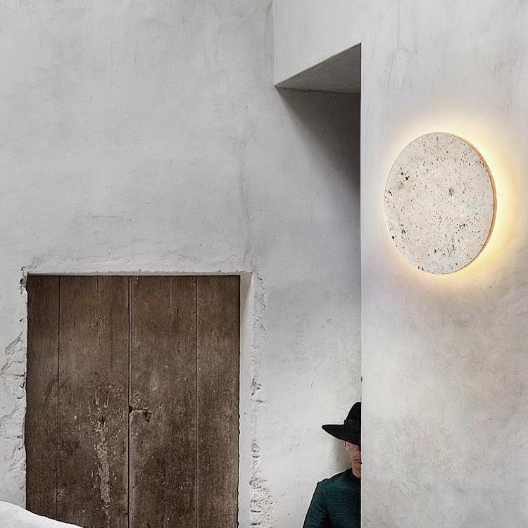 Travertine Round Wall Sconce with LED Glow