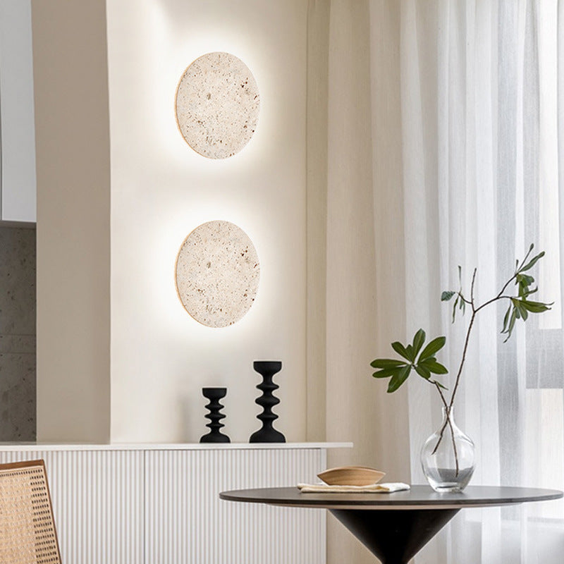 Travertine Round Wall Sconce with LED Glow