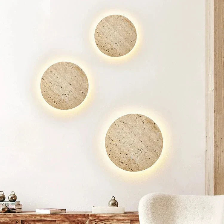 Travertine Round Wall Sconce with LED Glow