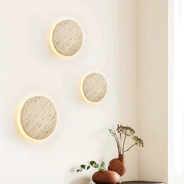 Travertine Round Wall Sconce with LED Glow