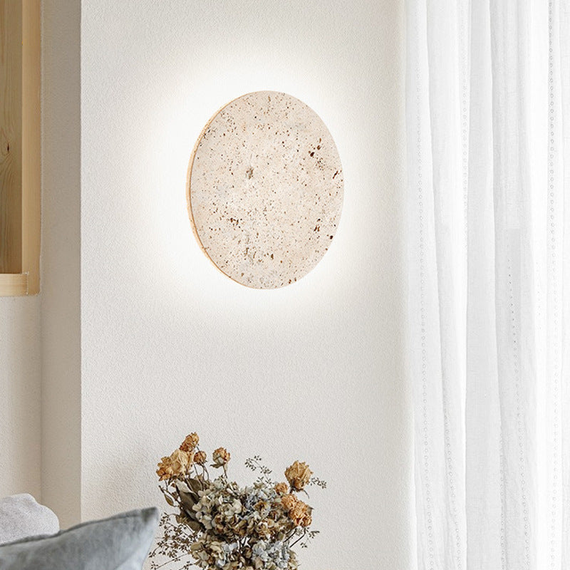 Travertine Round Wall Sconce with LED Glow