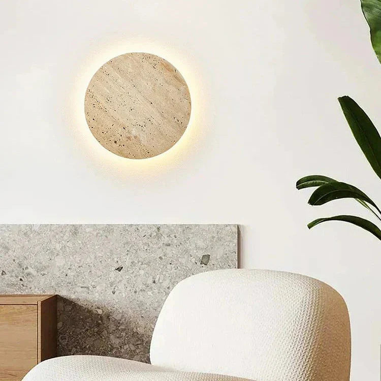 Travertine Round Wall Sconce with LED Glow