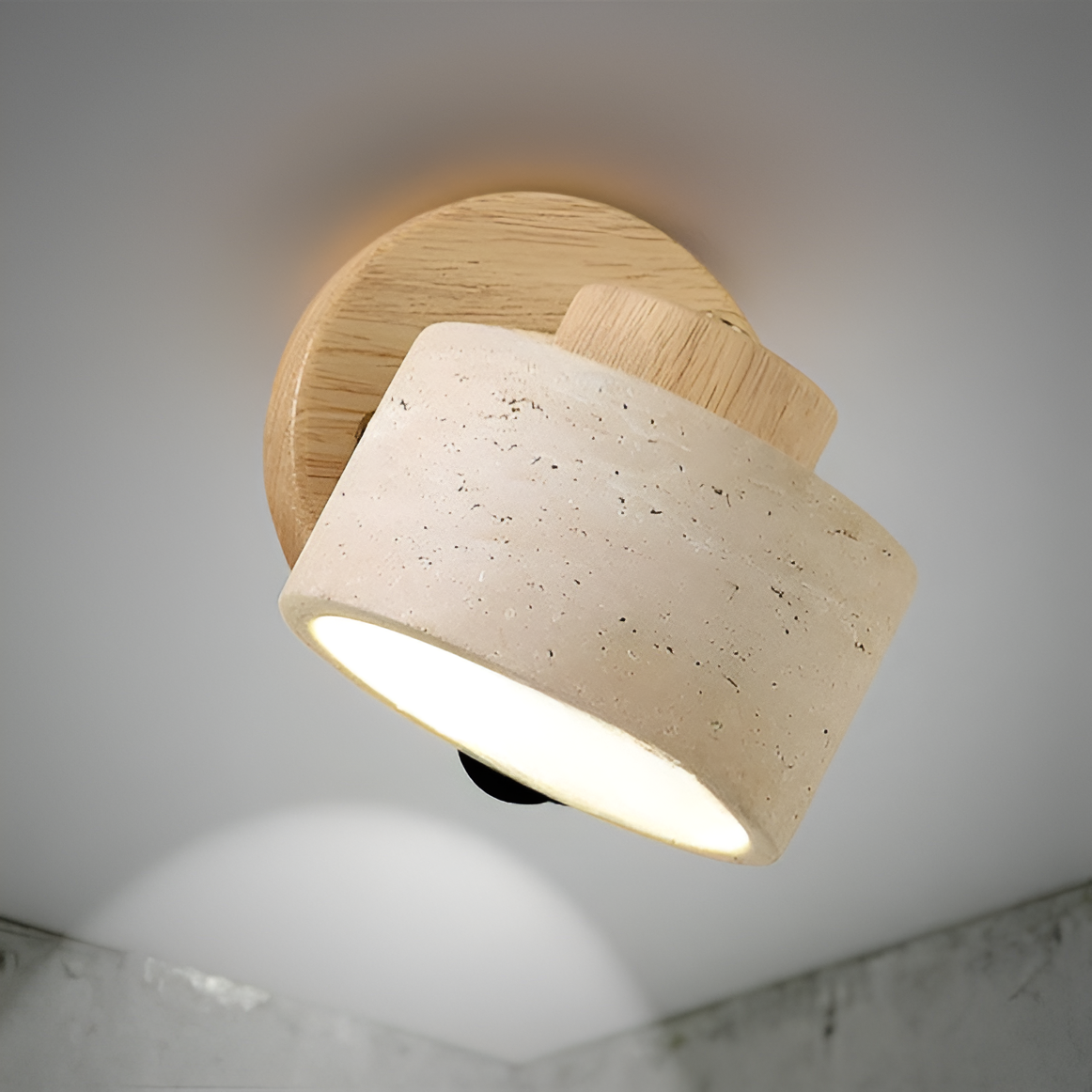 Travertine Wall Sconce with Wood and LED Light