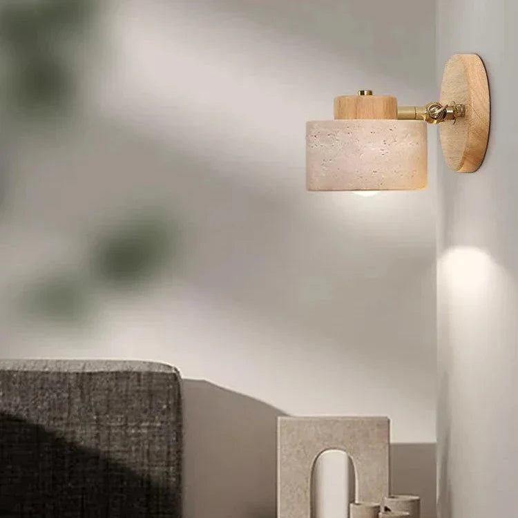 Travertine Wall Sconce with Wood and LED Light