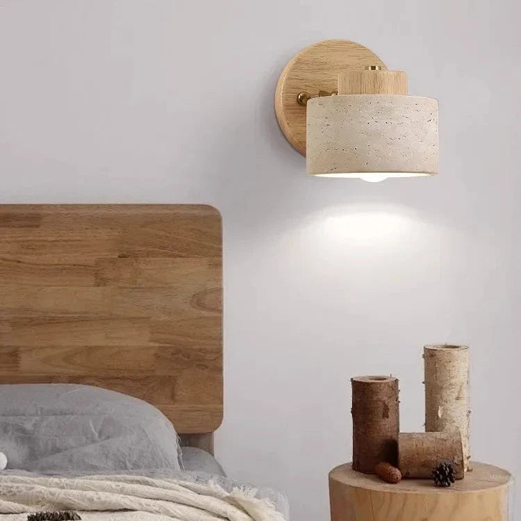 Travertine Wall Sconce with Wood and LED Light
