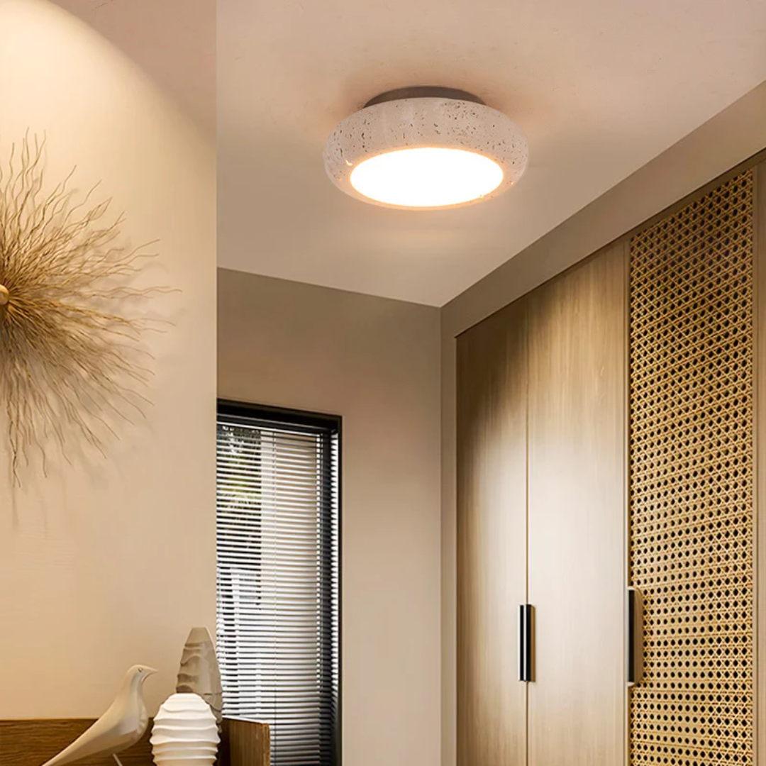Travertine Wood Ceiling Light with LED Glow