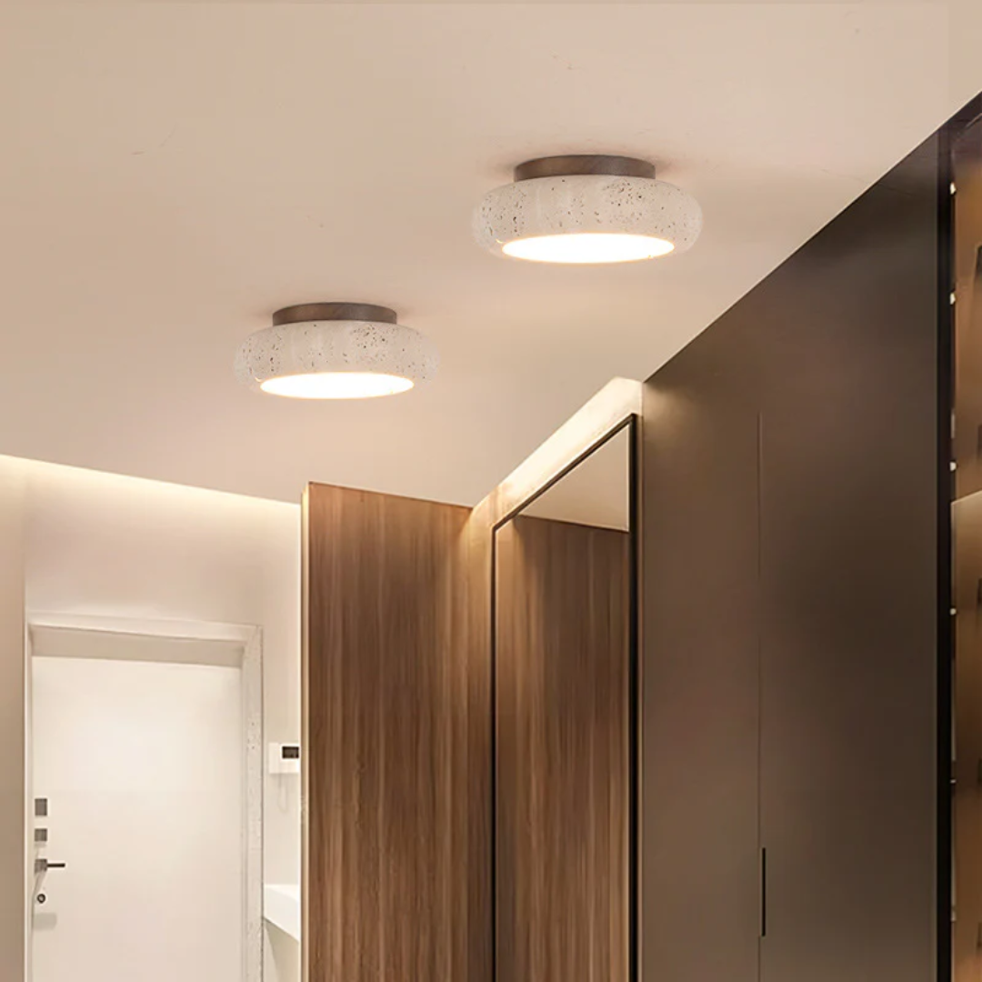Travertine Wood Ceiling Light with LED Glow