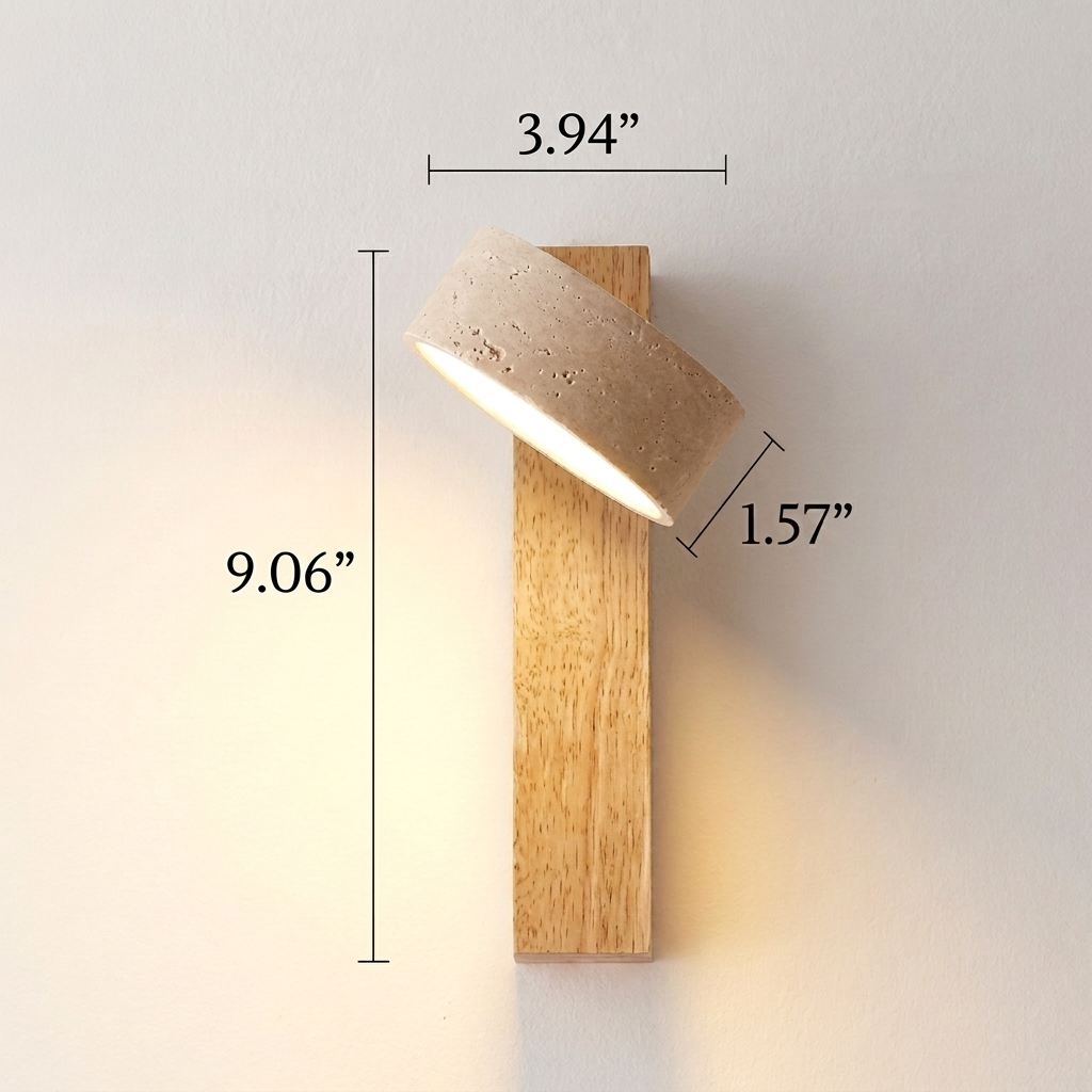 Travertine Wood Wall Sconce with Angled Shade