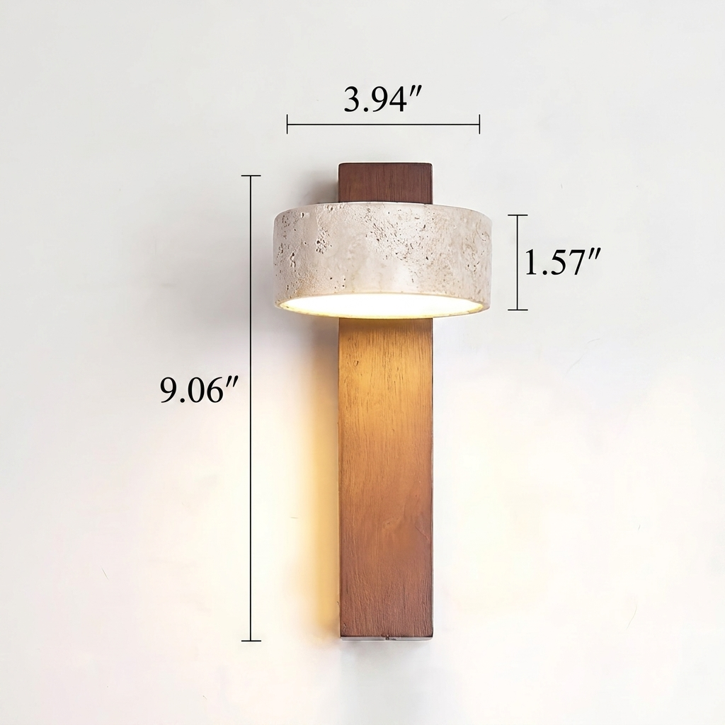 Travertine Wood Wall Sconce with Angled Shade