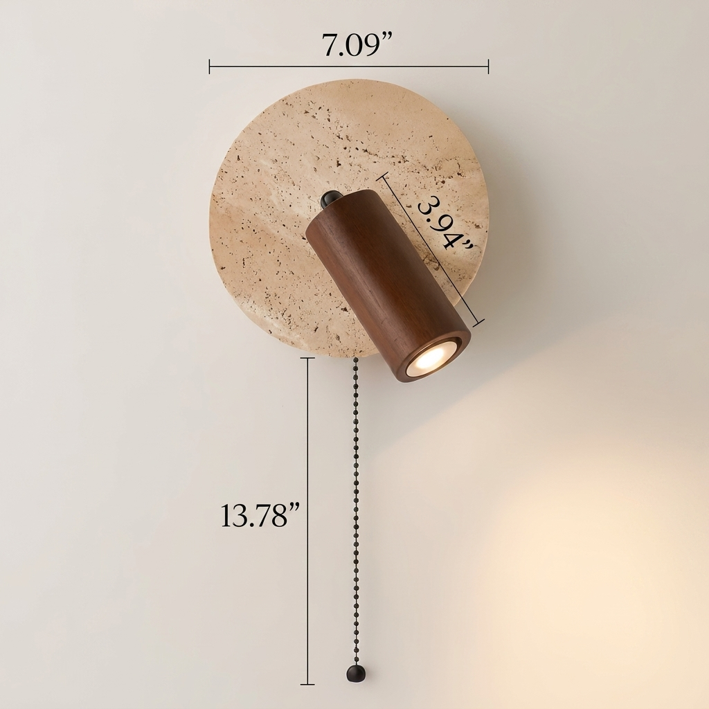 Travertine Wood Wall Sconce with Pull Chain
