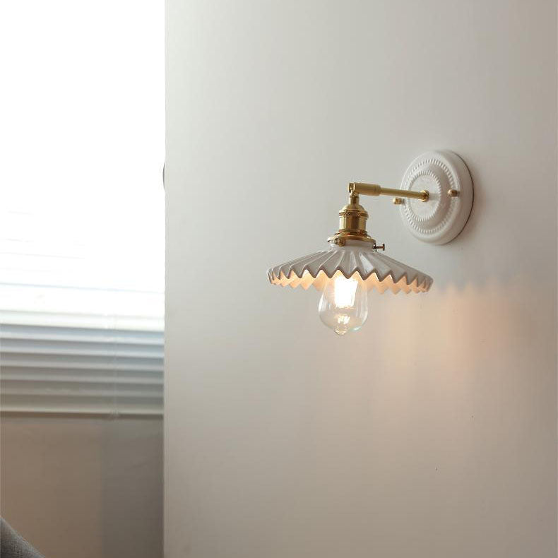 Vintage Ceramic Wall Light with Brass Arm
