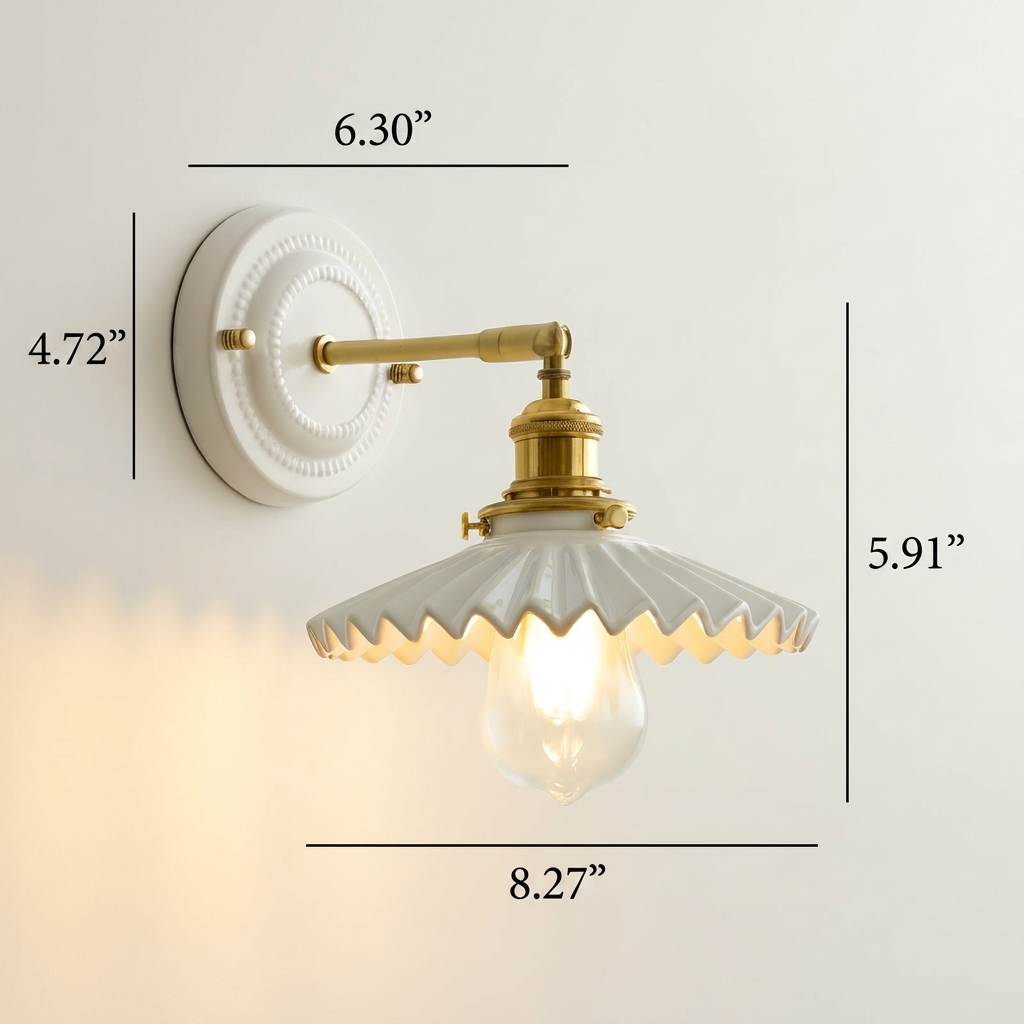 Vintage Ceramic Wall Light with Brass Arm