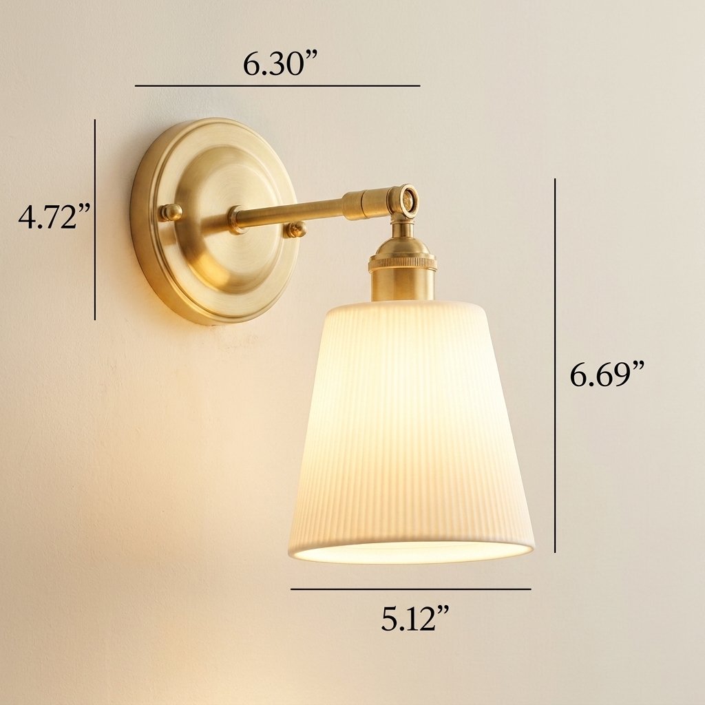 Vintage Ceramic Wall Light with Brass Arm