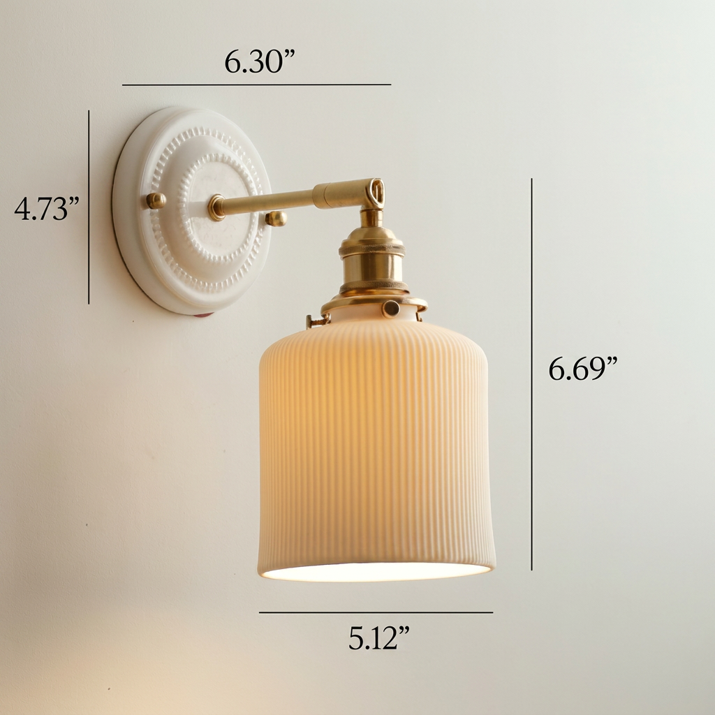 Vintage Ceramic Wall Light with Brass Arm