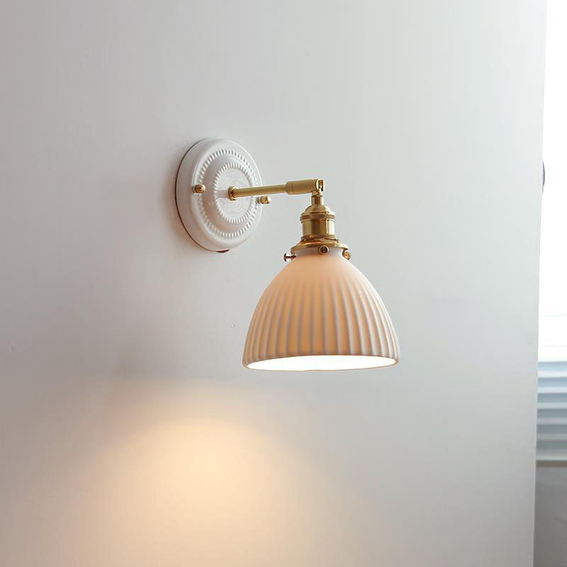 Vintage Ceramic Wall Light with Brass Arm