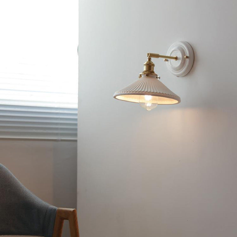 Vintage Ceramic Wall Light with Brass Arm