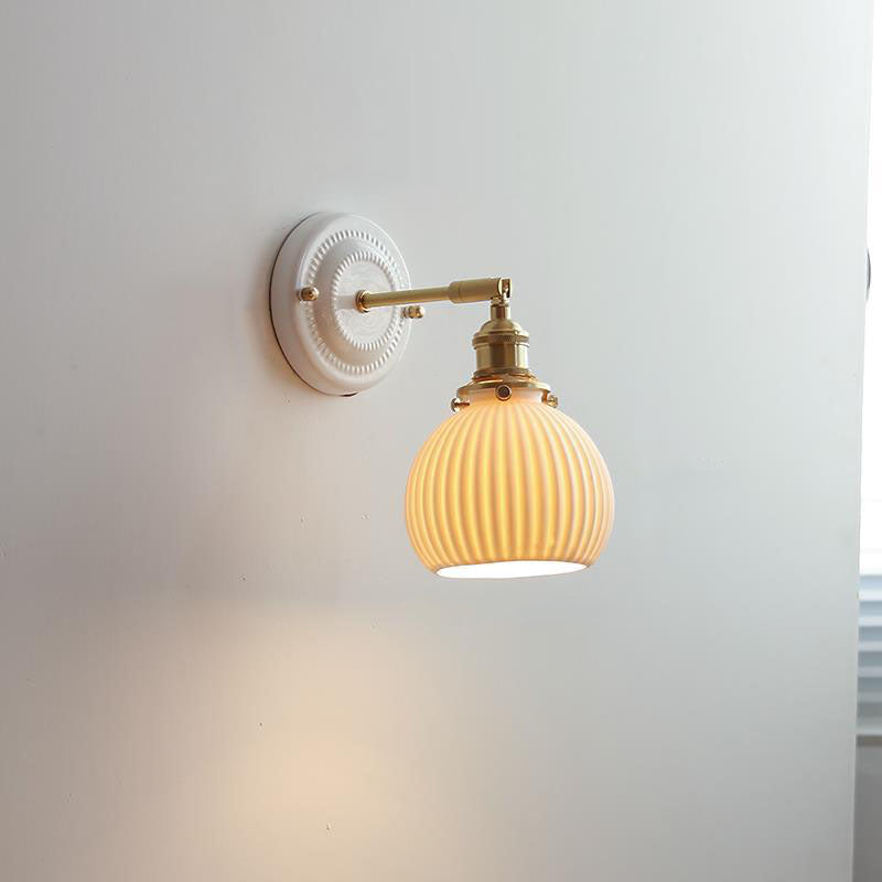 Vintage Ceramic Wall Light with Brass Arm