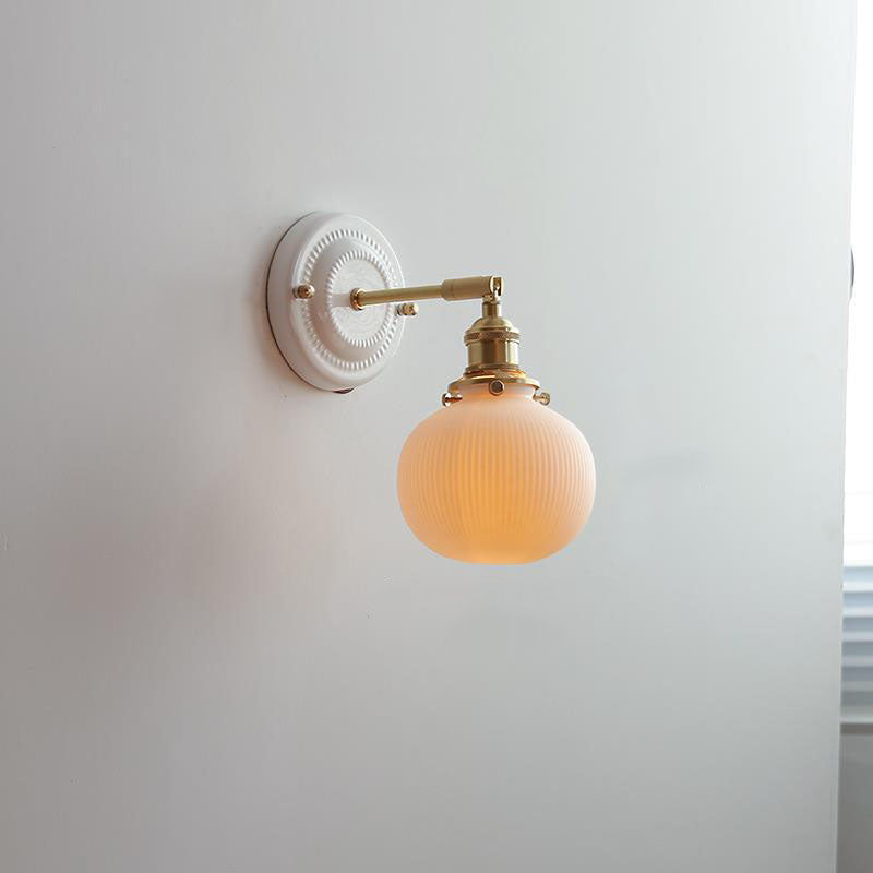 Vintage Ceramic Wall Light with Brass Arm