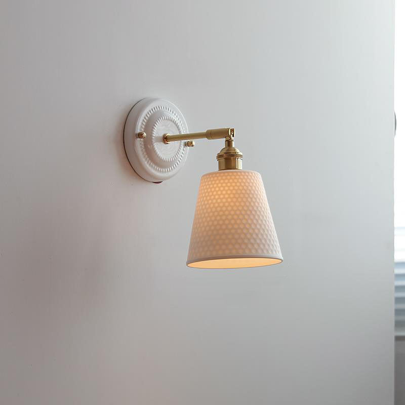 Vintage Ceramic Wall Light with Brass Arm