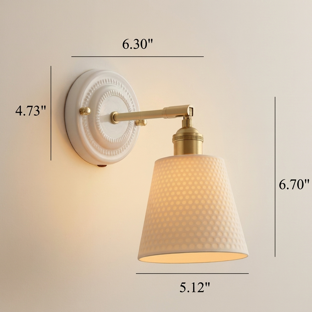 Vintage Ceramic Wall Light with Brass Arm