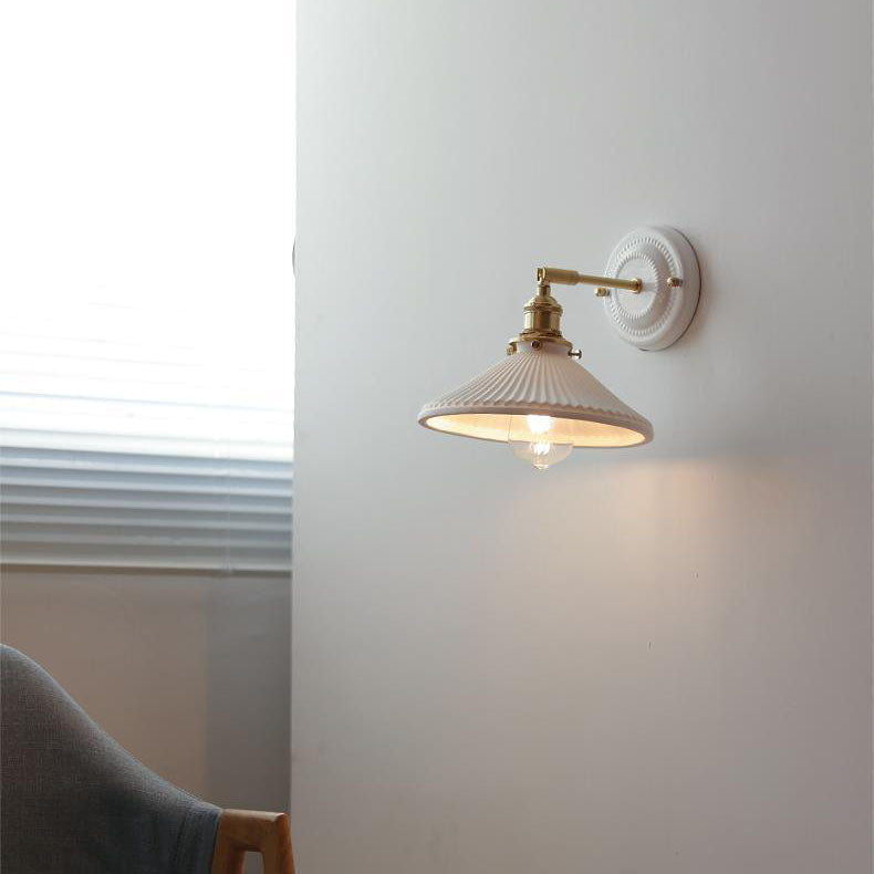 Vintage Ceramic Wall Light with Brass Arm