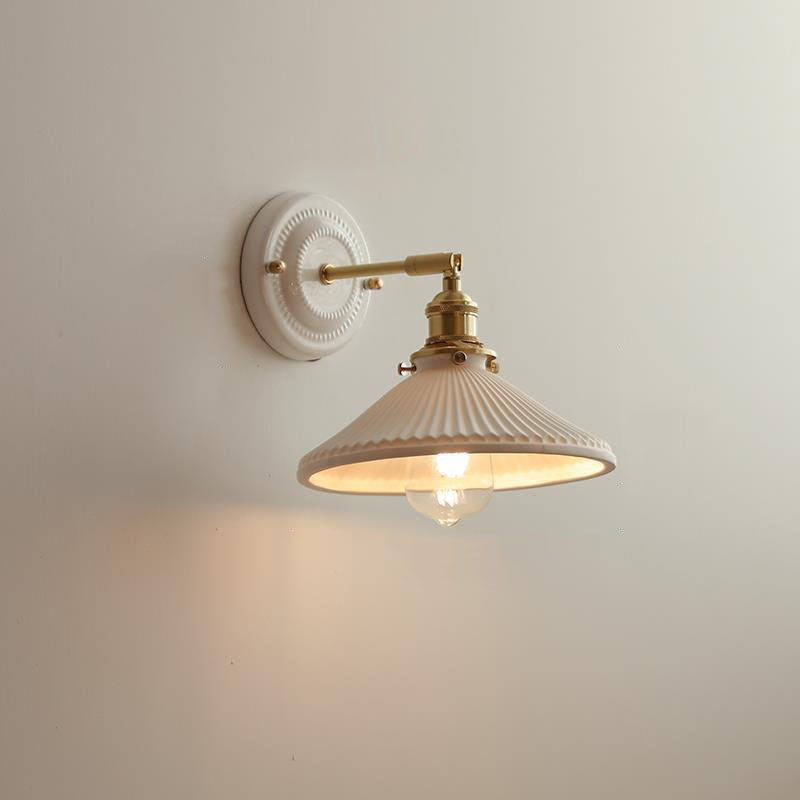 Vintage Ceramic Wall Light with Brass Arm