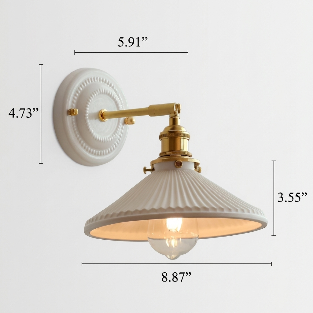 Vintage Ceramic Wall Light with Brass Arm