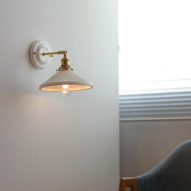 Vintage Ceramic Wall Light with Brass Arm