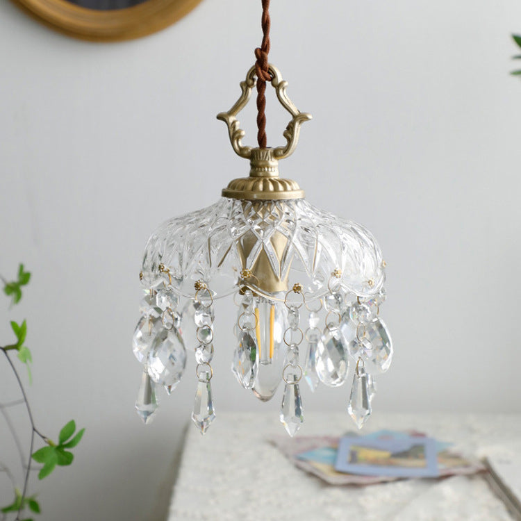 Vintage Crystal Pendant Light with Floral Design
