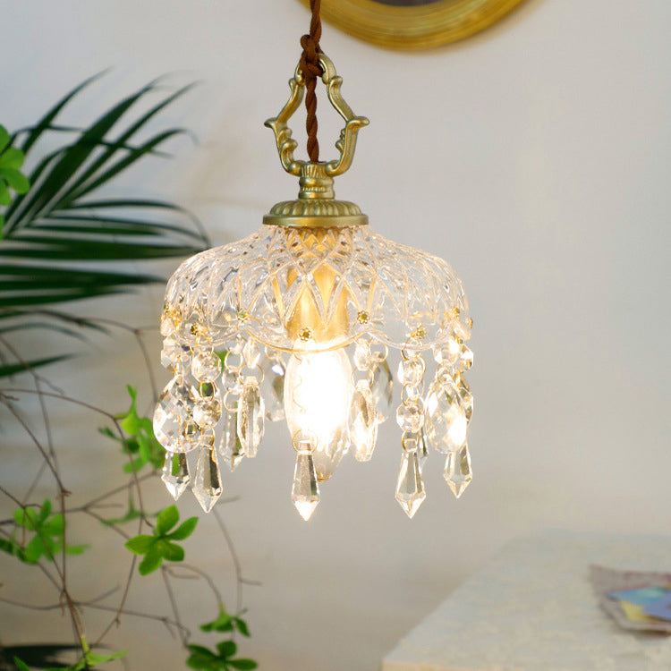 Vintage Crystal Pendant Light with Floral Design