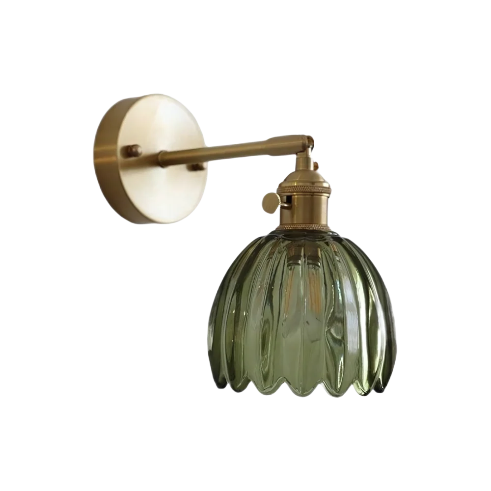 Vintage Glass Wall Sconce with Brass Arm and Shade