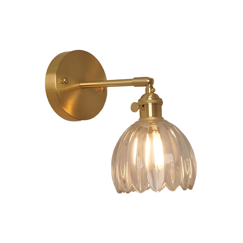 Vintage Glass Wall Sconce with Brass Arm and Shade