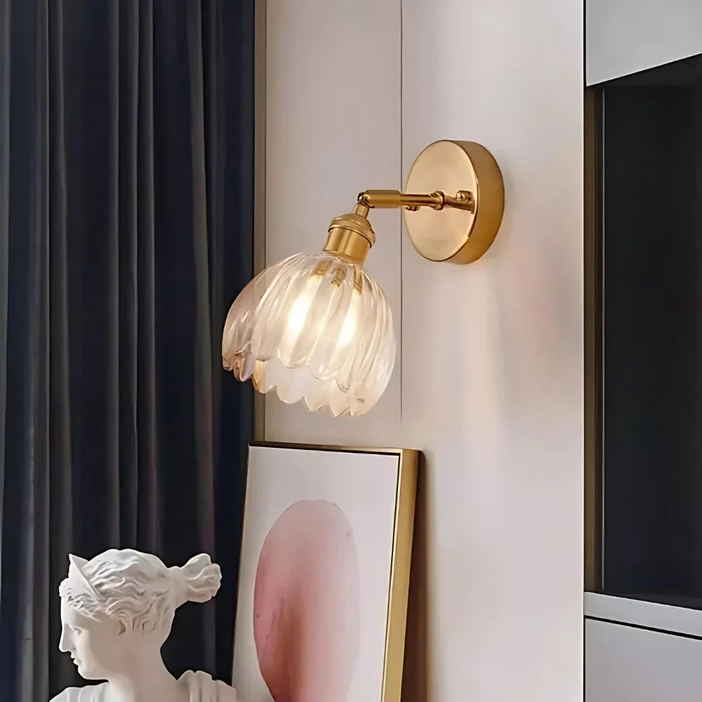 Vintage Glass Wall Sconce with Brass Arm and Shade