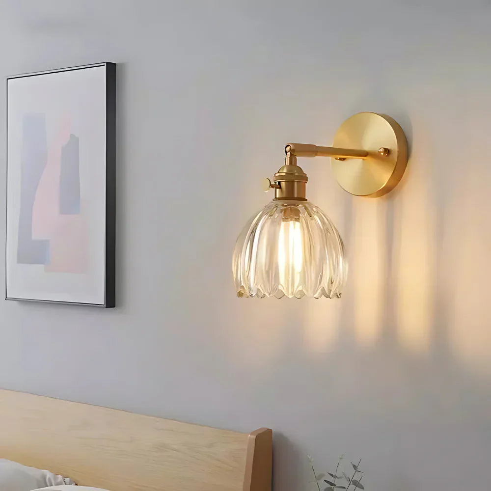 Vintage Glass Wall Sconce with Brass Arm and Shade