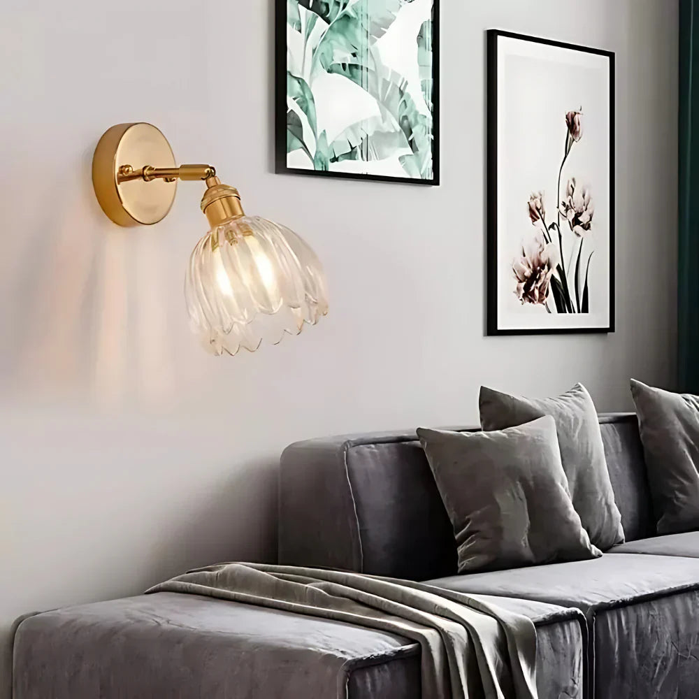 Vintage Glass Wall Sconce with Brass Arm and Shade